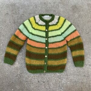Vintage 50s 60s Mohair Cardigan Women Made in Italy Size 38 M/L Pastel Striped